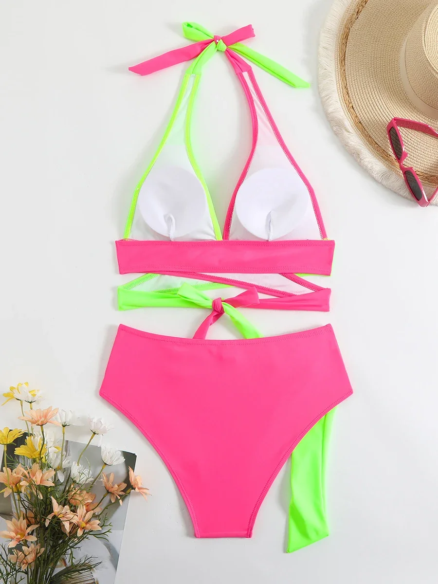 Costume da bagno donna bikini incrociato sexy 2025 costumi da bagno a vita alta bikini halter set costumi da bagno femminili nuoto per abbigliamento da spiaggia
