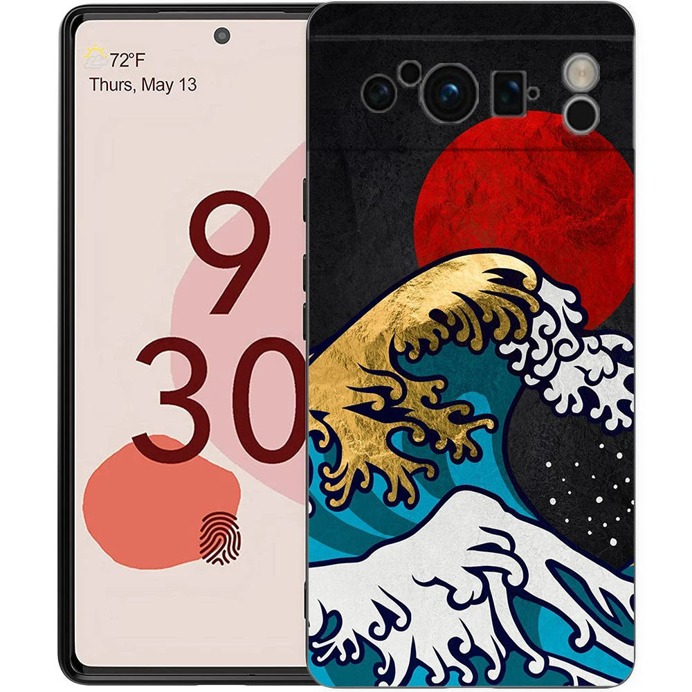 Golden Great Wave Kanagawa Surf Phone Case For Google Pixel 8 A 7 6 Pro Soft Shell For Pixel 6A Silicone Shockproof Black Cover