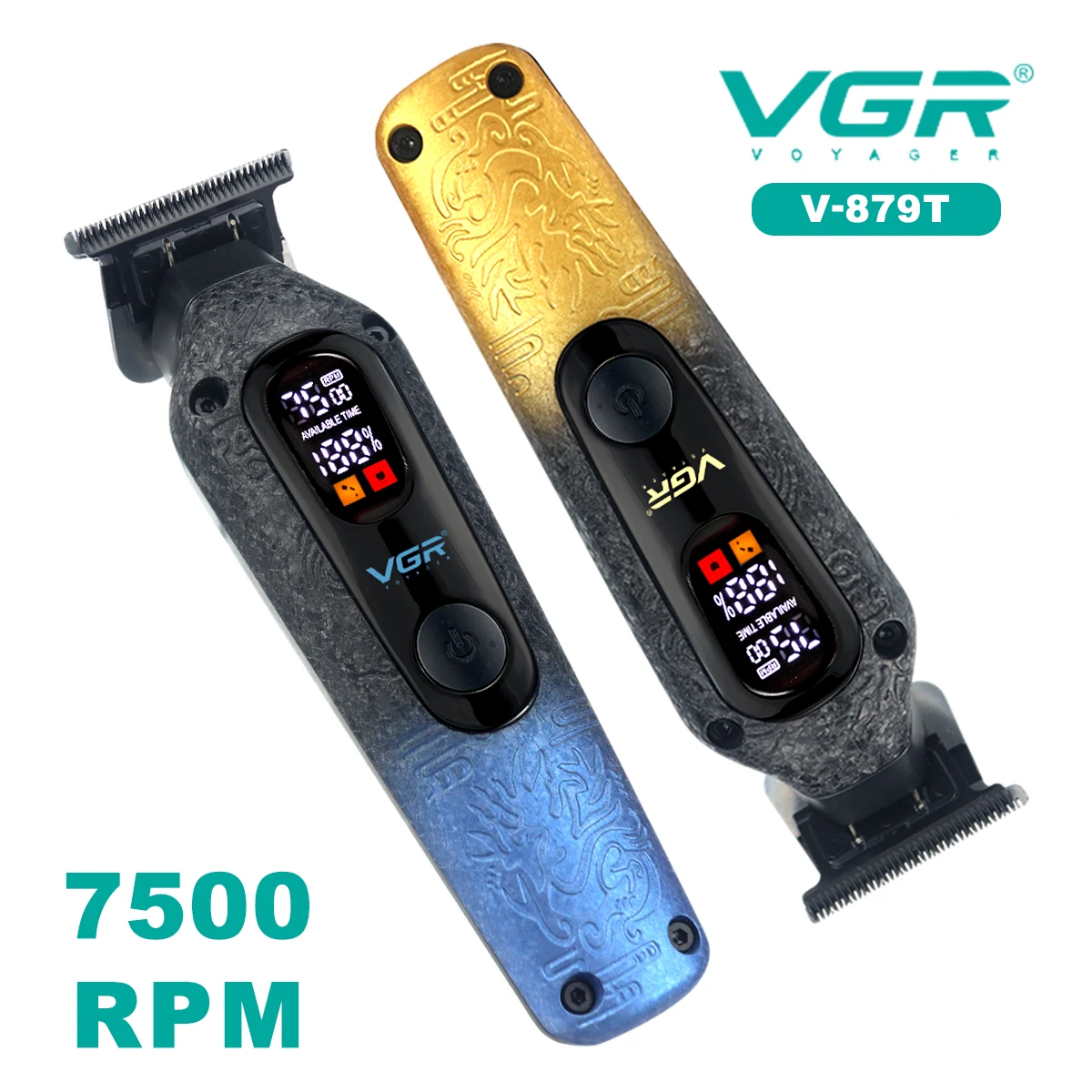 

VGR V-879T Hair Trimmer for Men DLC Blade T-Blade 7500RPM LED Display 1500mAh Professional Hair Clipper Finishing Machine