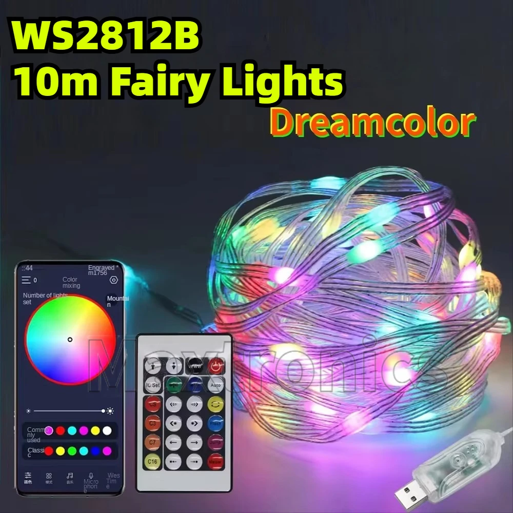 

10M Bluetooth 5V WS2812B Fairy Lights Dreamcolor RGBIC Addressable Party Christmas Lights Wedding Decoration Garland LED String