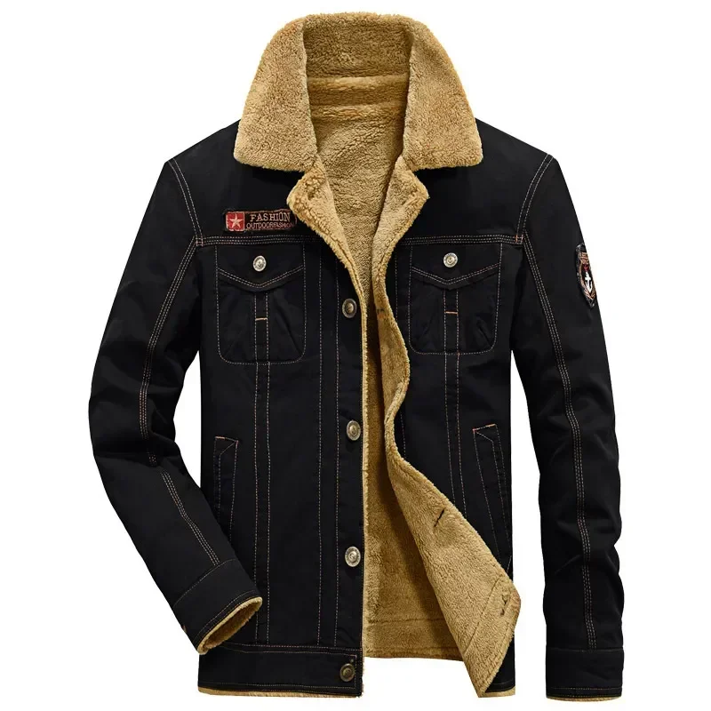 

Winter Jeans Jackets Men's Lapel Lamb Fur Jackets Men's Winter Autumn Jackets Denim Inner Fleece Thickened Men's Fur Coats