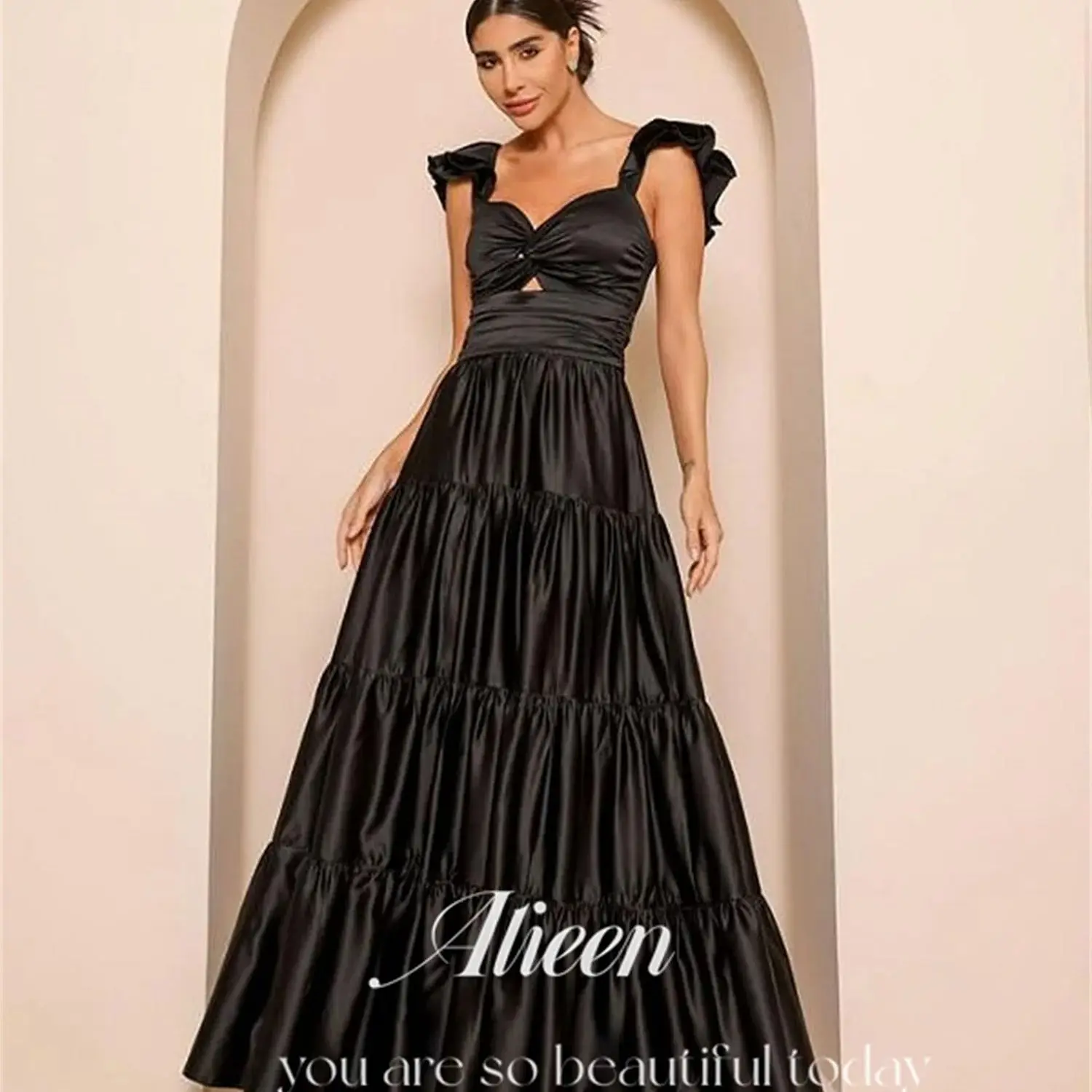 

Aileen Black Long Style Multi-layer Satin Womens Dresses for Formal Occasions Sharon Said Official Store Women Evening Dress