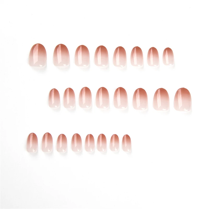 24pcs Short French Wearing Nails Patches Gradient Color Pink Minimalist Nails Tips with Jelly Gel Nail File image 2