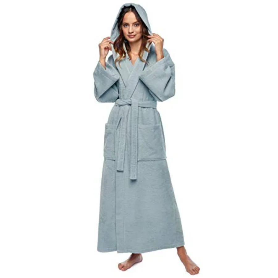 

Arus Women's Hooded Classic Bathrobe Turkish Cotton Robe with Full Length Options
