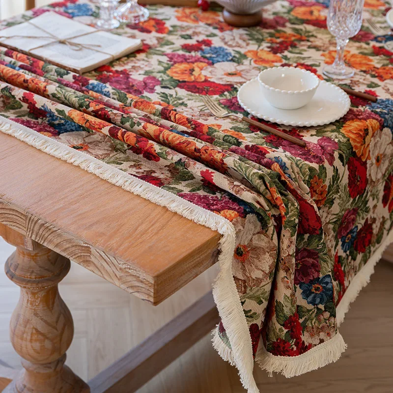 American Rustic Style Tablecloths Cotton Jacquard Table Cloths Plants Flowers Rectangular Coffee Table Cover Decoration S226