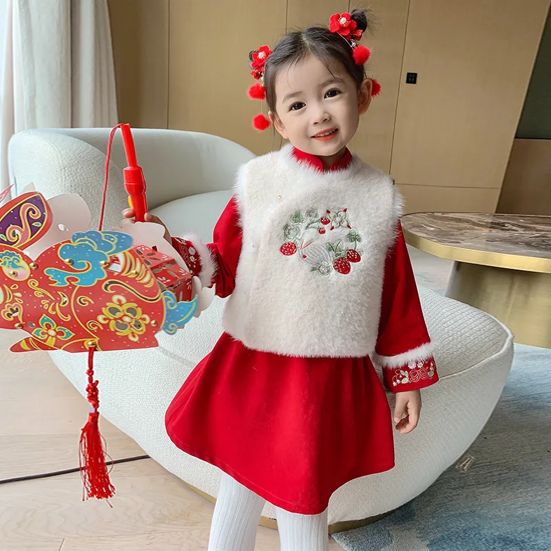 Kinder Winter Neue Jahr Outfits Baumwolle Kinder Runde Kragen Drachen Stickerei Tang-anzug Mädchen Chinesischen Schöne Dick Und Stepp