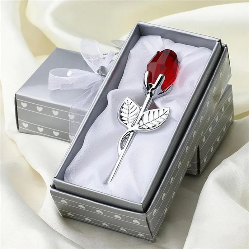 

6 Colors Crystal Glass Rose Flower Figurines Craft Valentines Day Favors Xmas Lovers Gift Souvenir Home Wedding Decoration Comb
