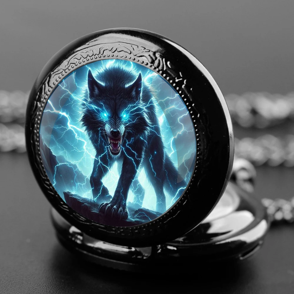 The Laser Wolf Practical Gifts Glass Dome Arabic Numerals Quartz Pocket Watch Necklace Pendant Clock with Chain Men Women Gift