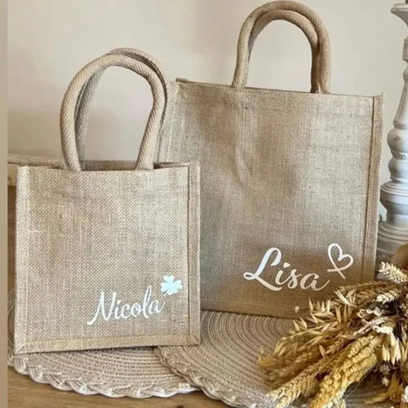 الجملة 100 قطعة/الوحدة اللون الأصلي دائم الخيش الجوت المعاد تدويرها الطبيعية الاسلوب المناسب حقيبة بقالة للتسوق التعبئة والتغليف