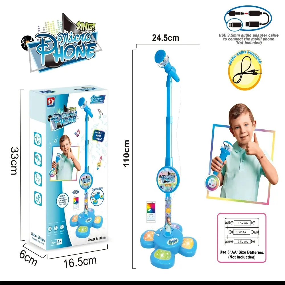 Kids Microphone with Stand Karaoke Song Music Instrument Toys Brain-Training Educational Toy Birthday Gift for Girl Boy