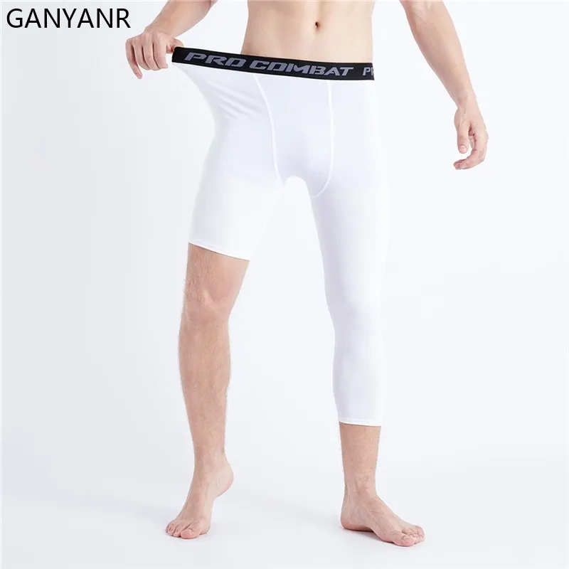 GANYANR Running Tights Men Compression Pants Leggings Sportswear Gym Fitness Sport 3/4 Sexy Basketball Yoga Exercise Training