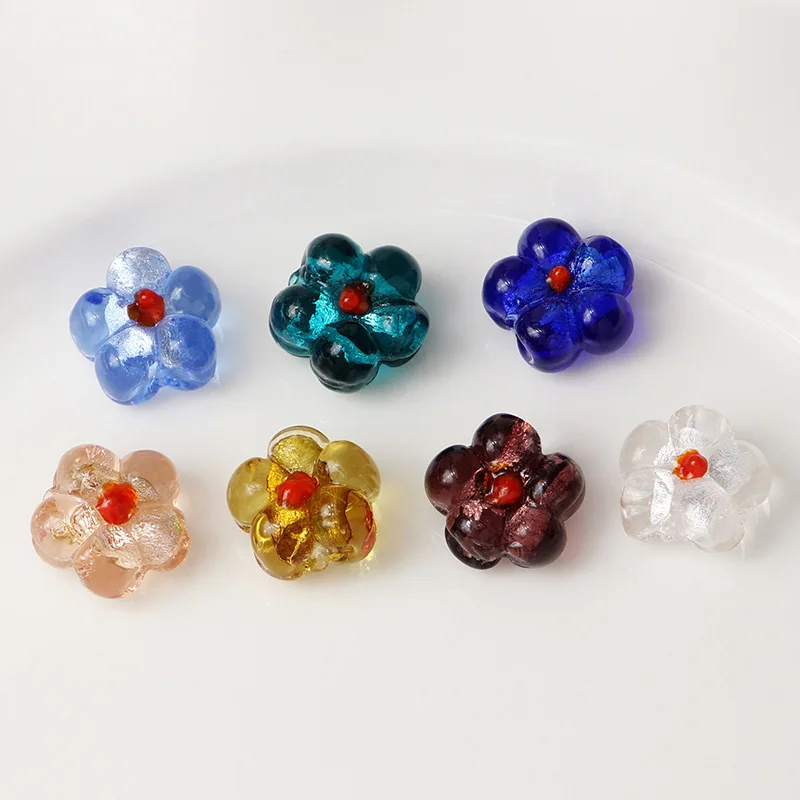 5pcs/lot 14MM Flower Lampwork Beads Translucent Loose Beads Colorful Beads For Jewelry DIY Making Bracelet Necklace Accessories