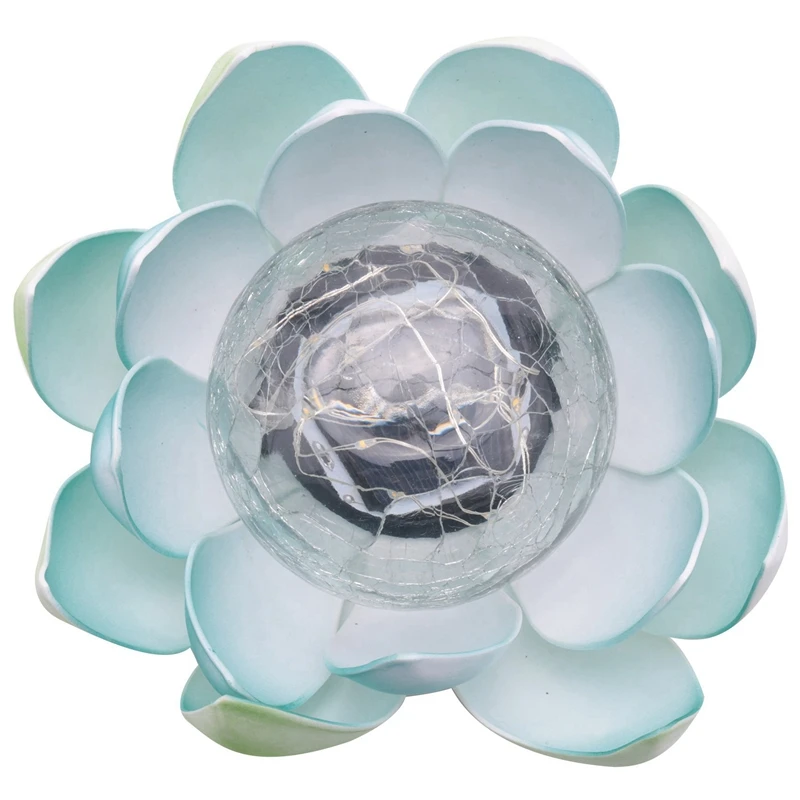 

2X Garden Solar Light Blue Lotus Flower Light For Garden Decoration Waterproof Solar Amber Cracked Glass Ball Light