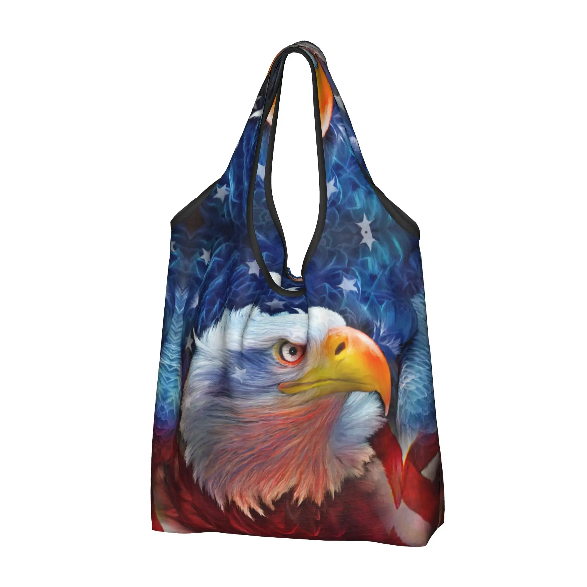 American Eagle Groceries Shopping Tote Bag Women Custom United States USA Flag Shoulder Shopper Bag Big Capacity Handbags