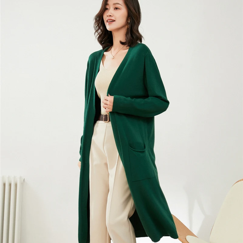 Autumn And Winter New Knitted Cardigan Long Coat Ladies Korean Version Solid Color Outer Loose Long-Sleeved Top Sweater Slim Fit