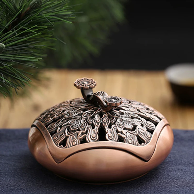 Plate Candlee Vessel Vintage Kit with Lid Metal Retro Candlee Powder Burner Auspicious Alloy Soporte Incienso Meditation Decor