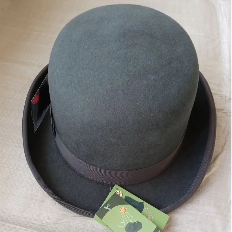 Real Photo Bowler Derby 100% Pure Wool Theater Quality Hat For Men Women Vintage Costumes In Brown Gray Red Black Color