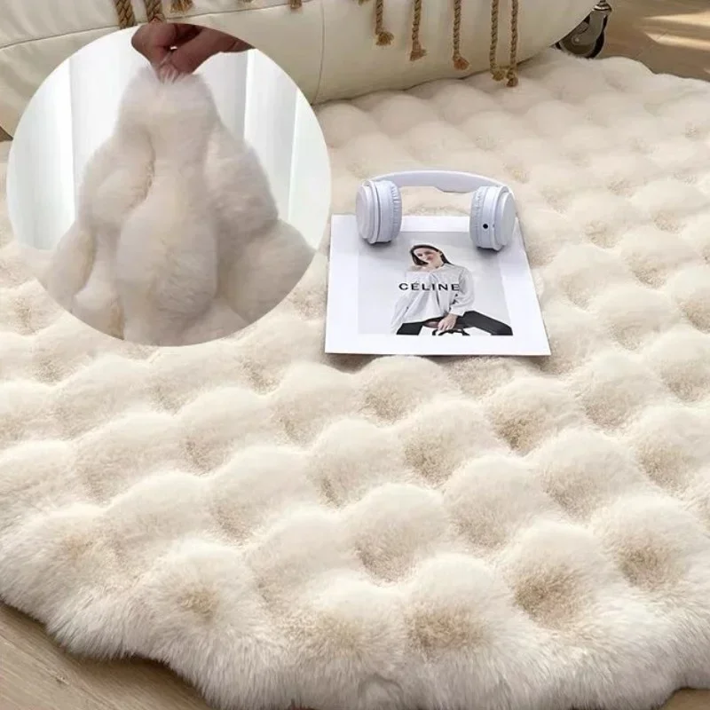 Luxury Faux Rabbit Fur Circular Bedside Carpets for Bedroom Simple Fluffy Plush Kids Girls Room Area Rugs Home Decor Floor Mats