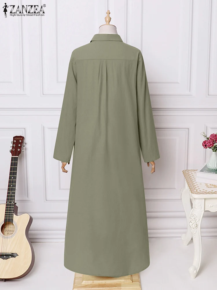 ZANZEA Mode Herbst Hemd Kleid Frauen Maxi Kleider Buttons Up Robe Revers Hals Langarm Vestidos Casual Baggy Urlaub Kaftan