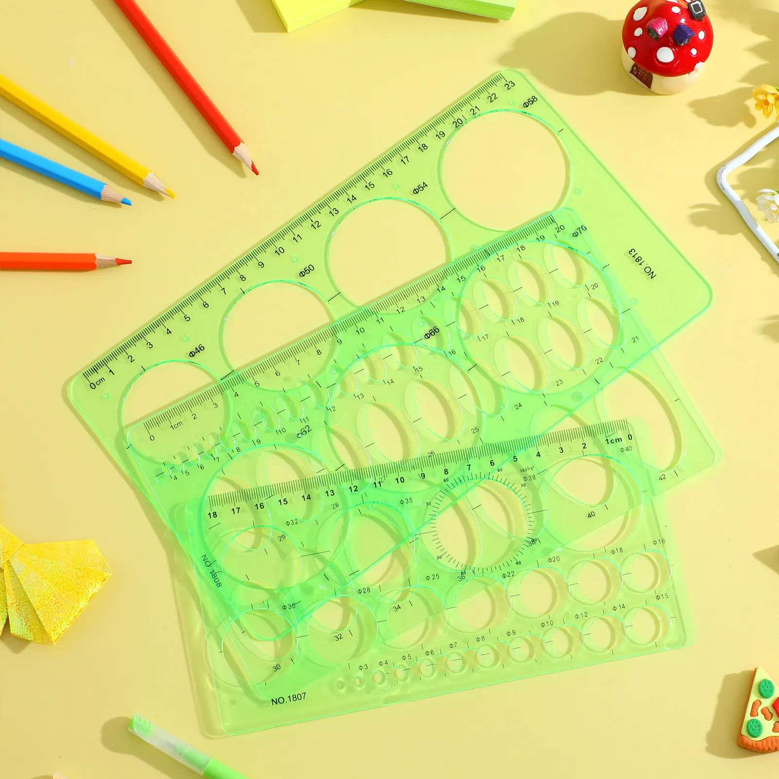 

Набор из 3 прозрачных трафаретов для черчения: многоразмерные пластиковые линейки, геометрические измерительные инструменты для архитектуры, школы, офиса, искусства