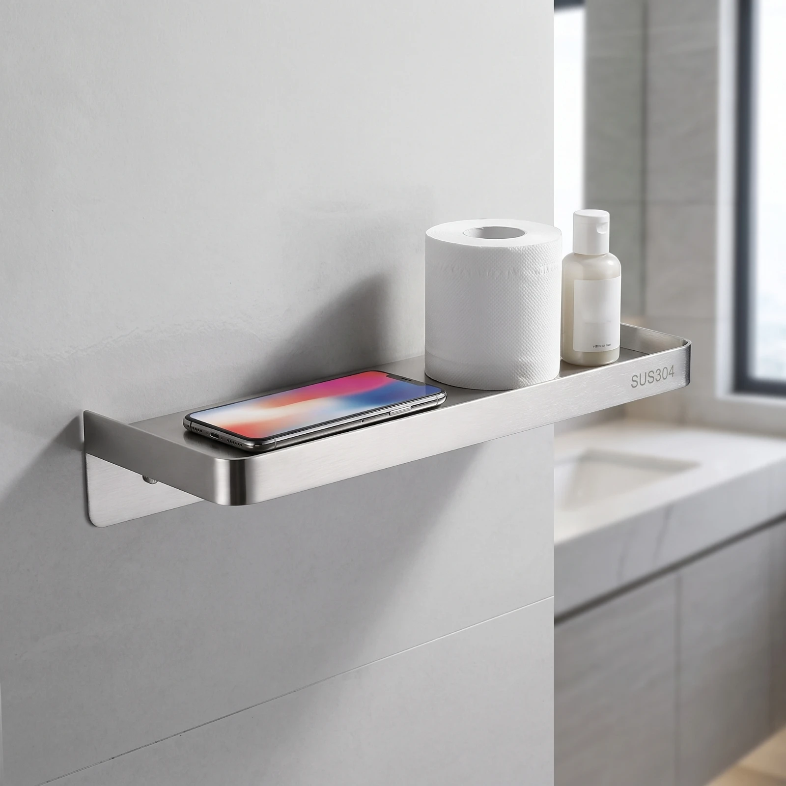 Wall-Mounted Shelf Rustproof Stainless Steel Shelf Bathroom Tray Waterproof Space-Saving for Shower, Washroom