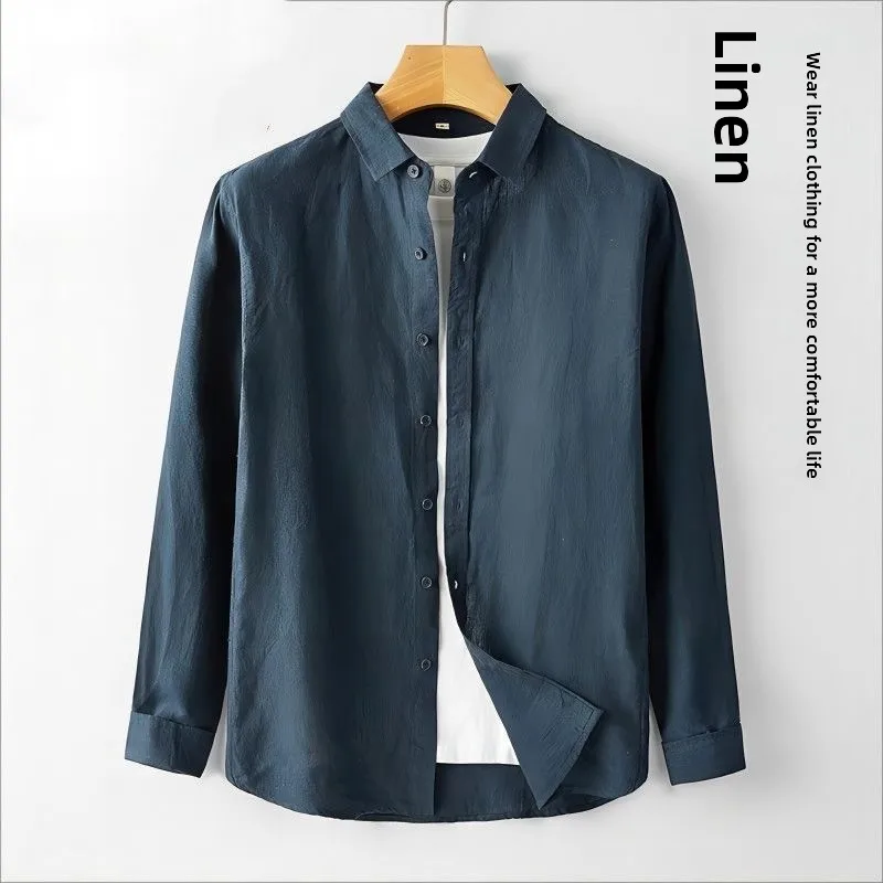 Casual Loose Linen Shirt Men's Summer Thin Long Sleeve Cotton Linen Jacket Top White Fashion Urban Style Spring Autumn Chines...