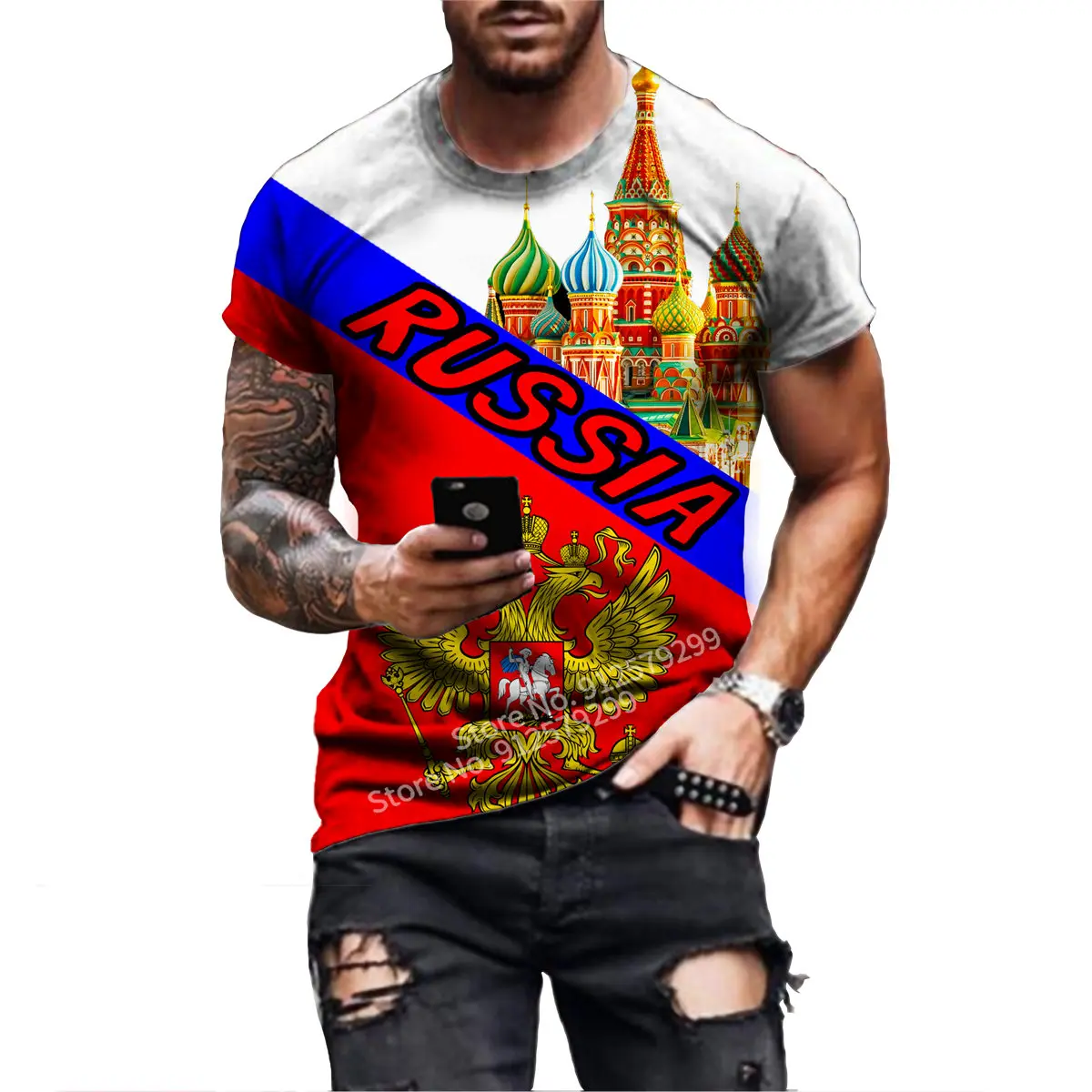 2022 Men's Fashion Russia Letter Printed T-shirt Funny Russia Flag Street Hip Hop Tee Shirt Casual Short Sleeve Tops