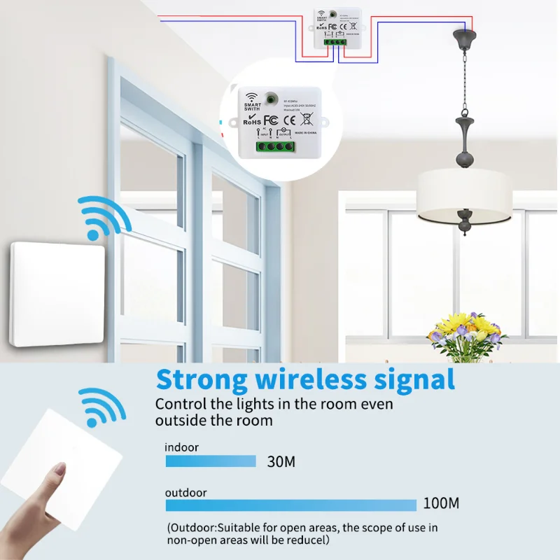 Interruttore Wireless RF 433Mhz interruttore luce telecomando 86 pannello a parete 10A 110V-220V ricevitore per lampada LED Fan