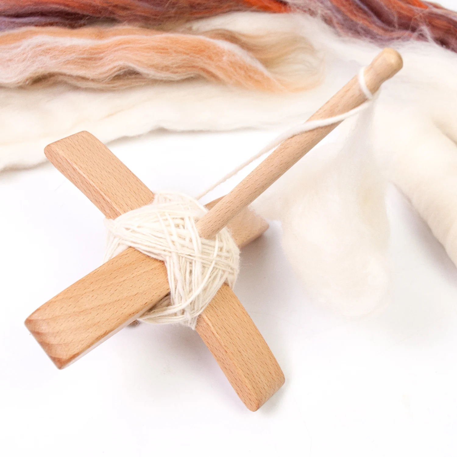 Detachable Cross-Shaped Turkish Wooden Spindle Set Hand-Spinning Yarn Kit with 50g Wool Roving & Yarn Gauge Beginner-Friendly