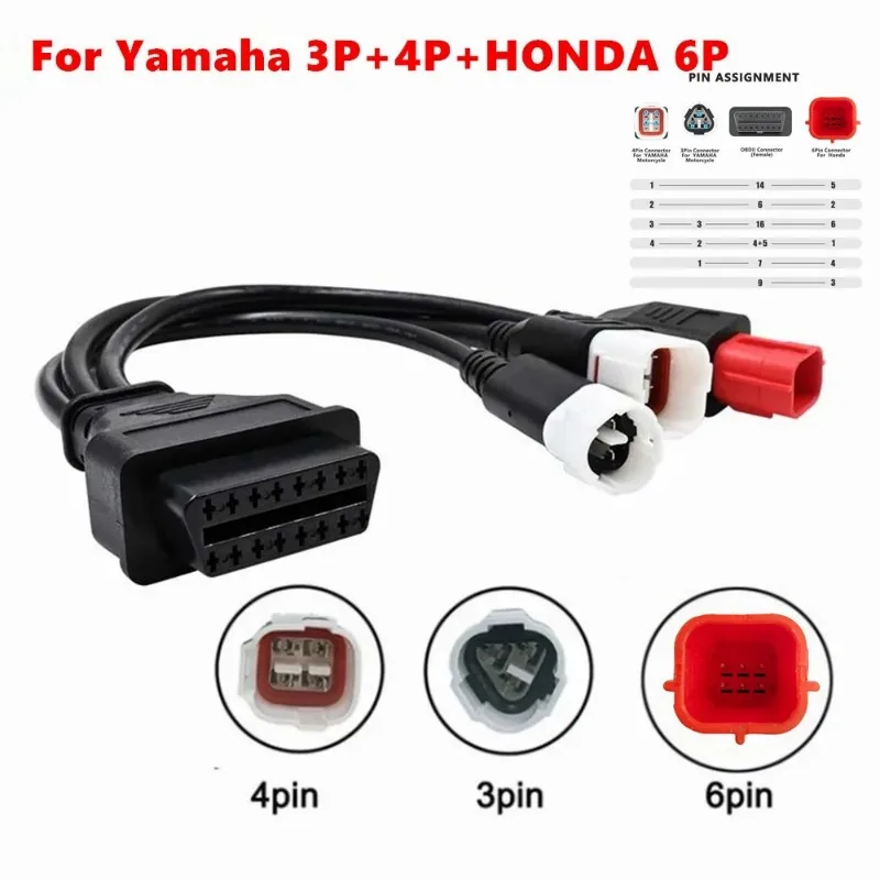 OBD2 Connector Male To Female 3pin 4pin For Yamaha 6pin For Honda To 16pin OBD 2 Extension Cable Motorcycle Diagnostic Tool Moto