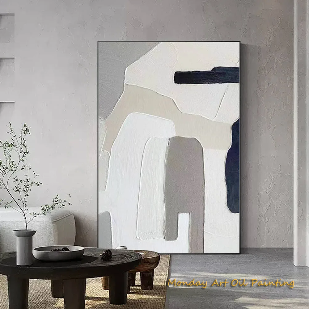 Handmade Painting Large Abstract Oil Painting Canvas Art Textured Beige Gray White Wall Art Office Decor Fedex Shipping Cost