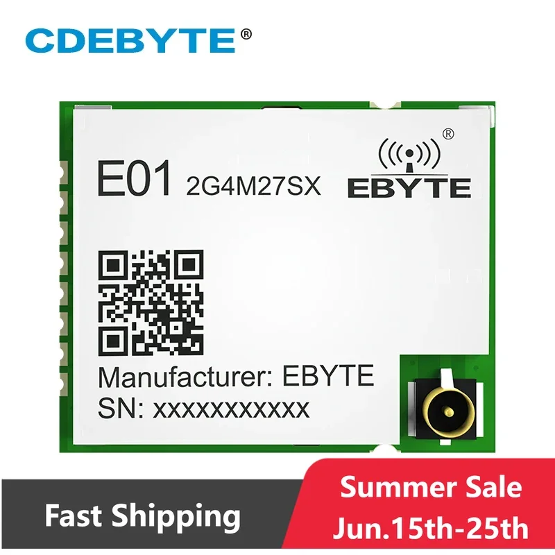 

CDEBYTE E01-2G4M27SX nRF24L01P 2,4 ГГц внутренний PA LNA 4 км SMD 27dbm GFSK SPI беспроводной модуль