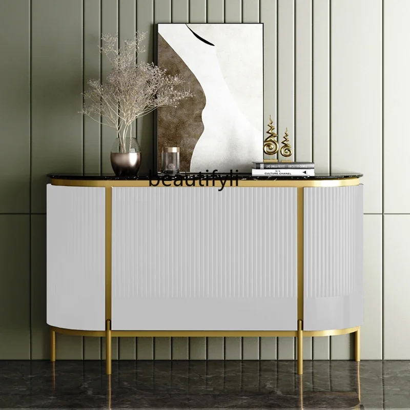 

xzzLight luxury entrance living room American dining edge marble shoe cabinet modern decorative cabinet rock slab panel