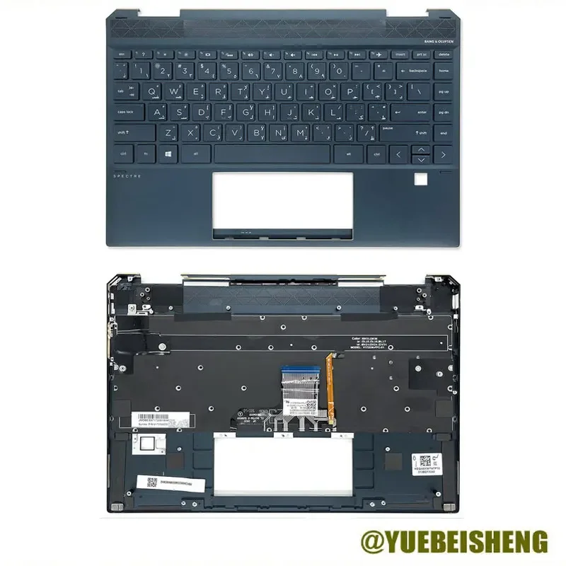 Yuebeisheng nuevo/org para HP Spectre X360 13-AP TPN-Q212 reposamanos teclado árabe cubierta superior retroiluminación, azul oscuro