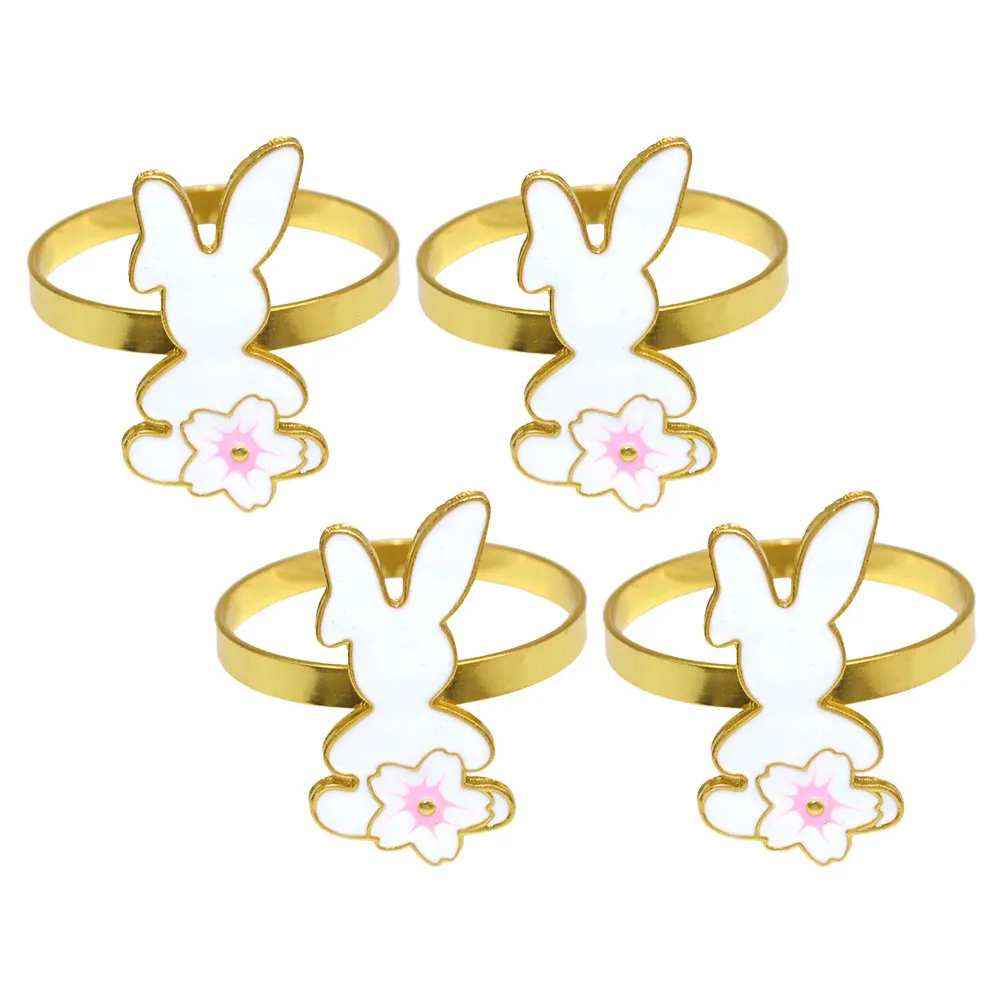 

4 Pcs Napkin Ring Rabbit Holder Buckles Flowers Easter Bunny Rings Alloy Reusable Dining Decor Kitchen Bar Accessories