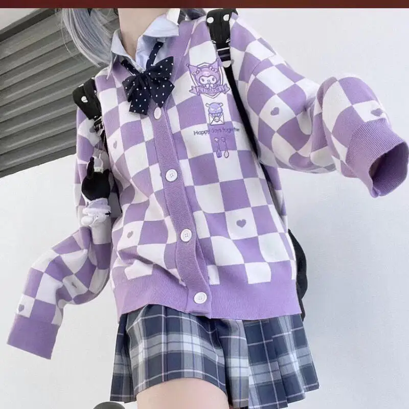 

Sanrios Autumn Cardigan Kuromi Girl Long Sleeve Loose Comfort Cardigan for Women Sweet Casual Simple Soft Print High End Gifts
