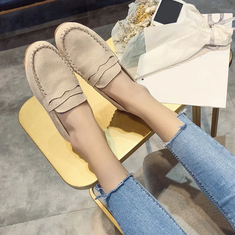 Women's Loafers Moccasins Woman Soft Bottom Non Slip Female Flats Shoes  Autumn Spring Slip On Sewing Ladies Lazy Shoes New