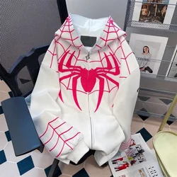 男性と女性のためのスパイダー刺embroideredフード付きスウェットシャツ,ヒップホップスタイル,ジッパー付き,原宿ジャケット,カジュアル,ルーズフィット,秋