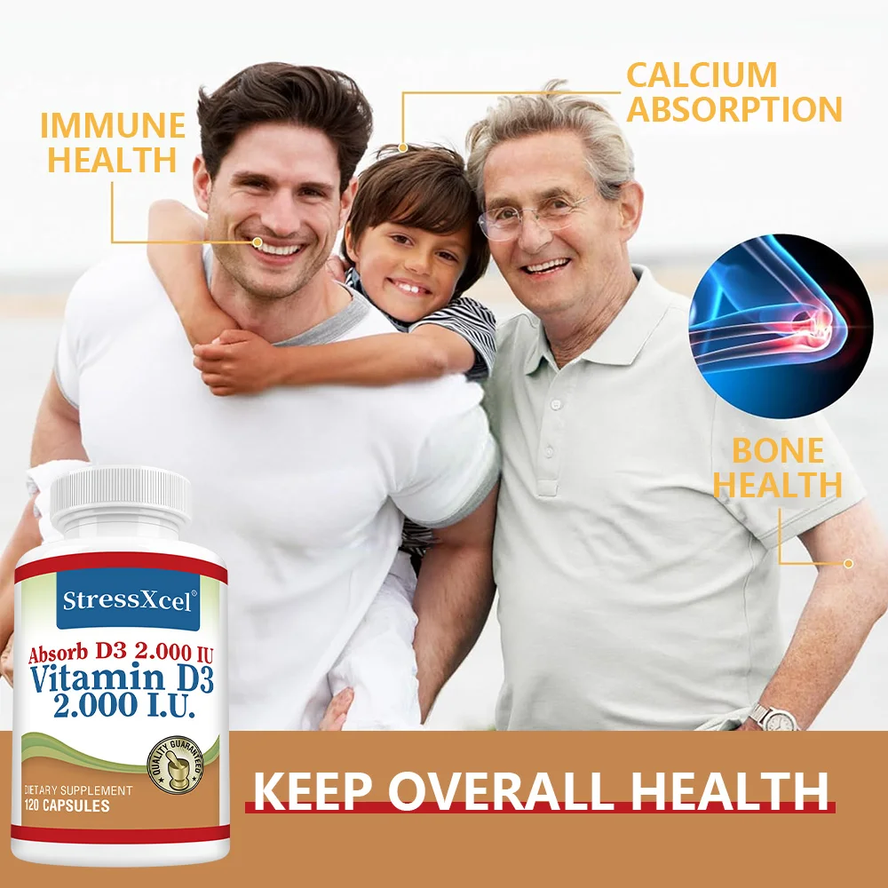 2000 IU Vitamin D3 Capsules - Promotes Healthy Muscle Function and Immune Support, Support Bones and Nervous System Health