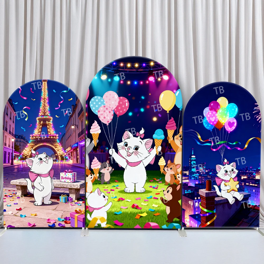 

Mary Cat Arch Backdrop Cover Birthday & Baby Shower Eiffel Tower Party Balloons City Night Theme for Kids Photo Booth Decor