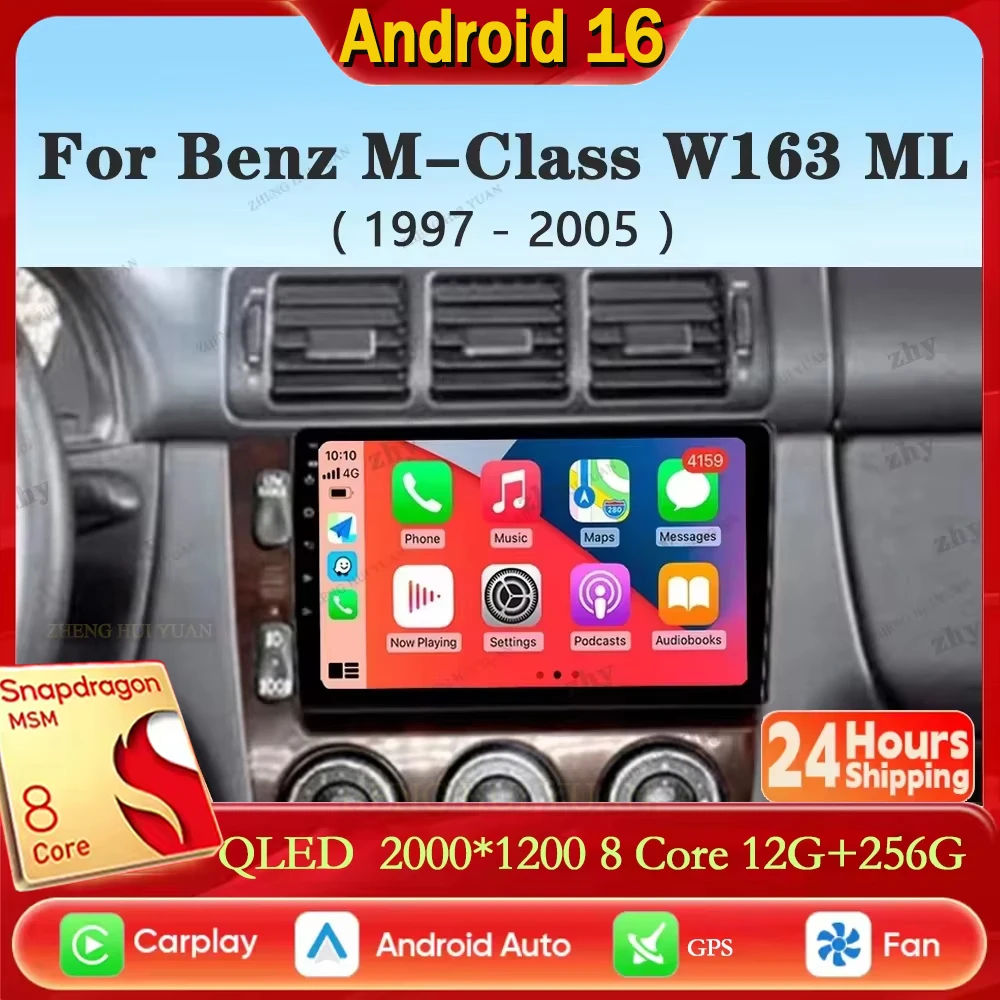 Android 16 Car Radio For Mercedes Benz M-Class W163 ML 1997 - 2005 Navigation Multimedia Player Stereo WiFi+4G Video Carplay BT