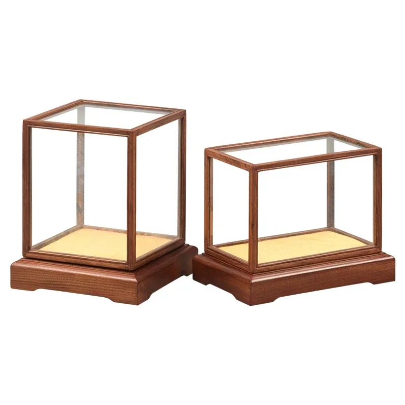 Rosewood glass cover Buddha transparent dust antique ornaments display cover chicken wing wood treasure cage solid wood base