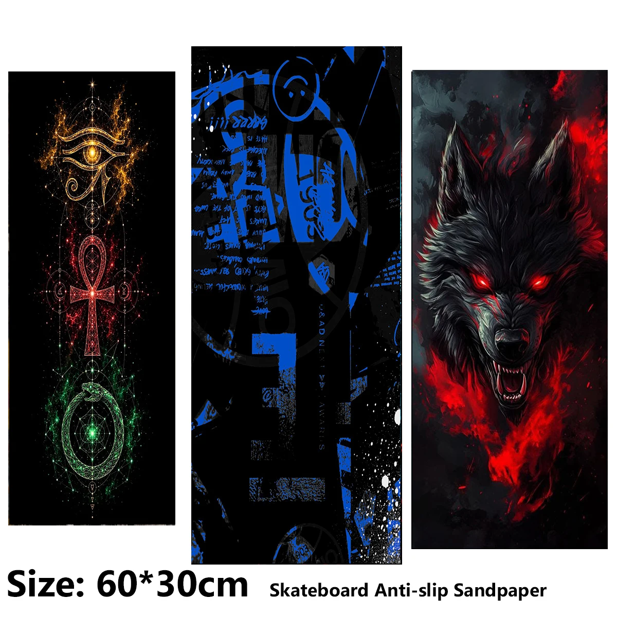 電動スクーター滑り止めステッカーサンドペーパースケートボードグリップテープシート60-30cmテキストグラフィティ轟音波模様