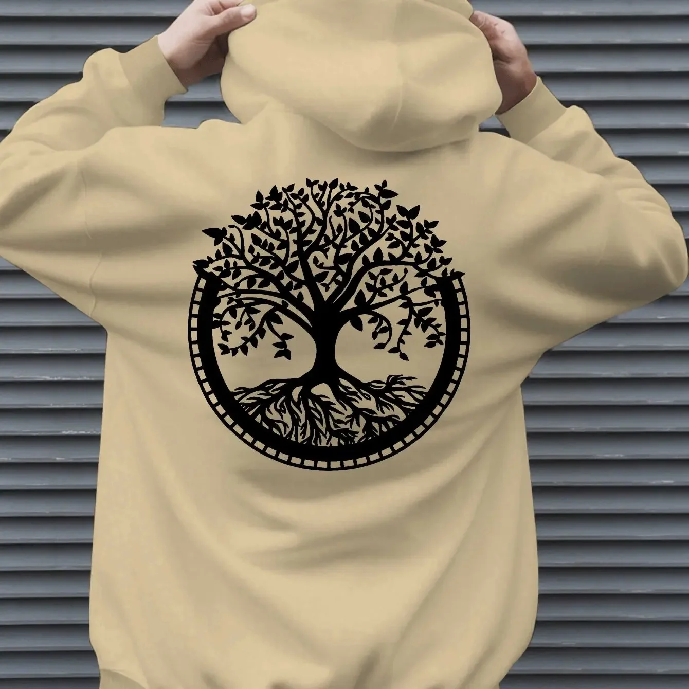 Circle Frame Tree Of Life White Silhouette Graphic Red Oversized Unisex Hoodie Streetwear Pullover