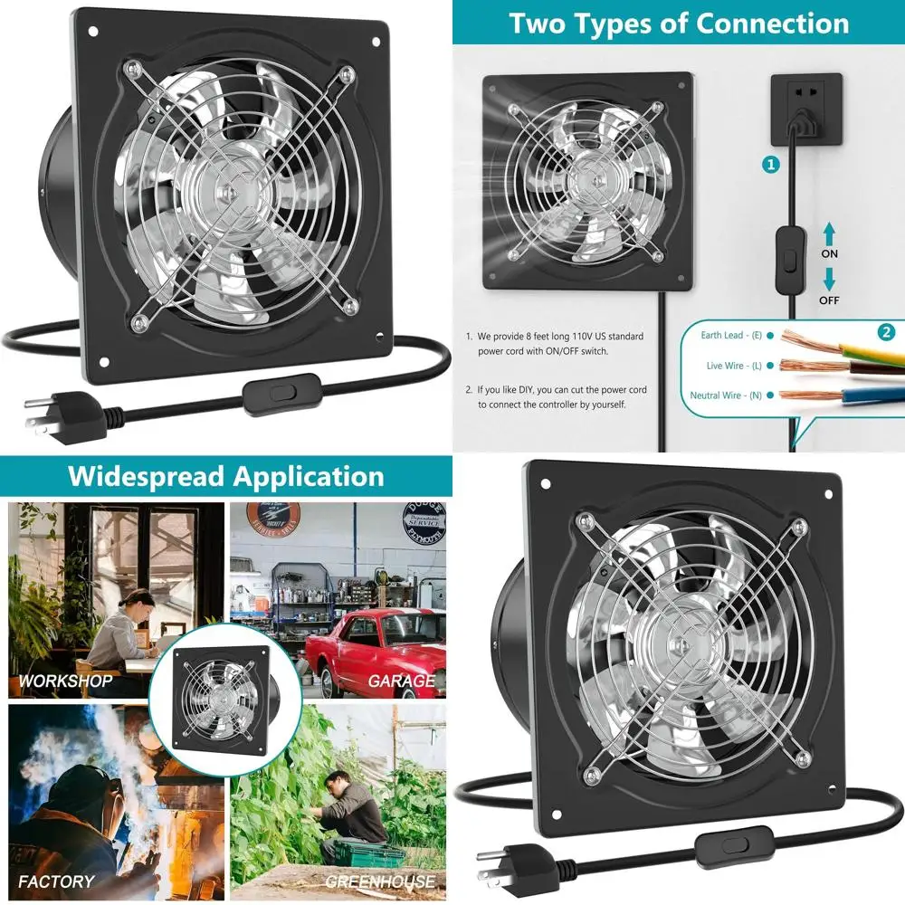 

10 Inch Wall Mount Exhaust Fan with Switch, 988 CFM for Garage, Shop, Shed, and Basement Ventilation