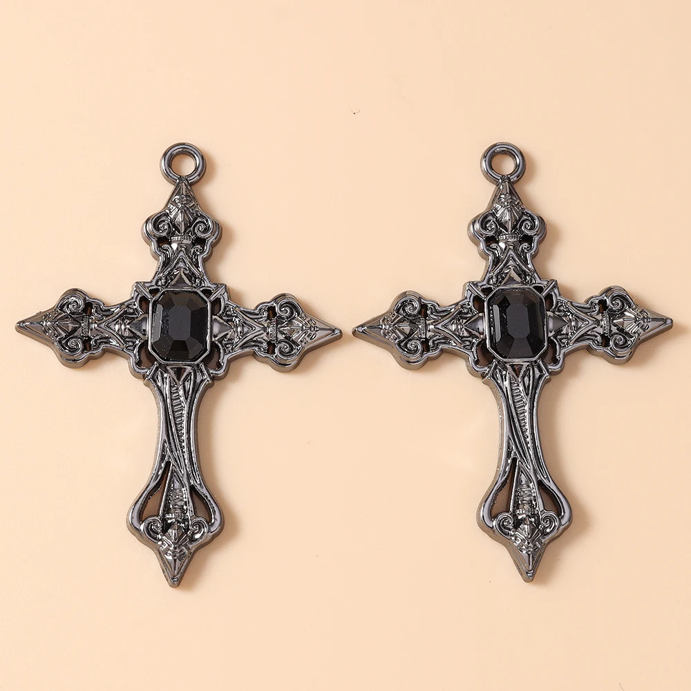 Leslie 5 Stück 54*39mm Prachtvolle Gothic Hip Hop Kristall-Kreuz-Anhänger für Halsketten, Armbänder, Schmuckherstellung, DIY-Basteln – Detail 8
