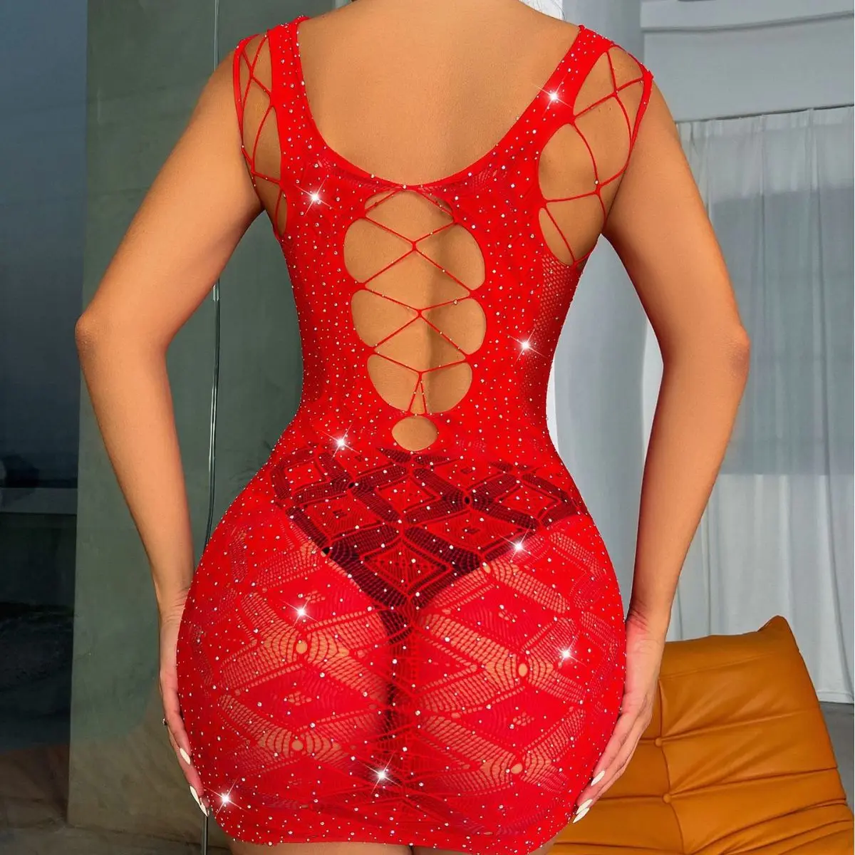 Lingerie wanita populer di Eropa dan Amerika Cross border, pakaian jala, tas, rok pinggul