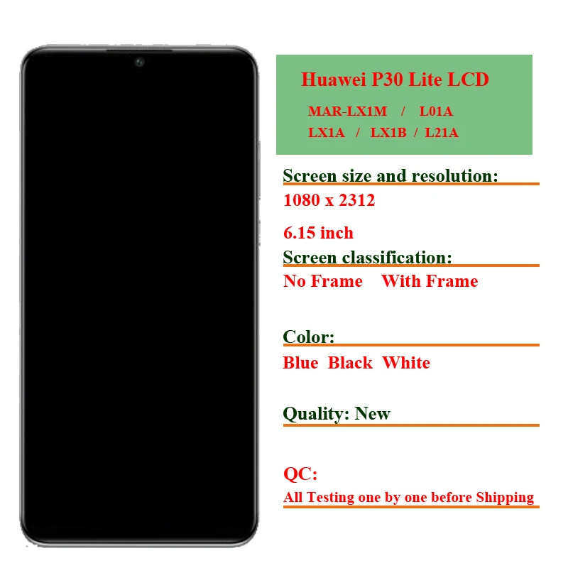 New 6.15\'\' Nova 4e LCD For Huawei P30 Lite MAR-LCIM L01A LCD Display Screen With Frame LX1A LX1B  L21A Repair Parts LCD