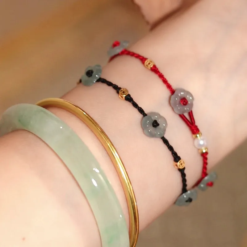 Fashion Hand Braided Bracelet Lucky Flower Coins Pearl Bangle Women Friends Gift Small Delicate Senior Bracelet Size Adjustable