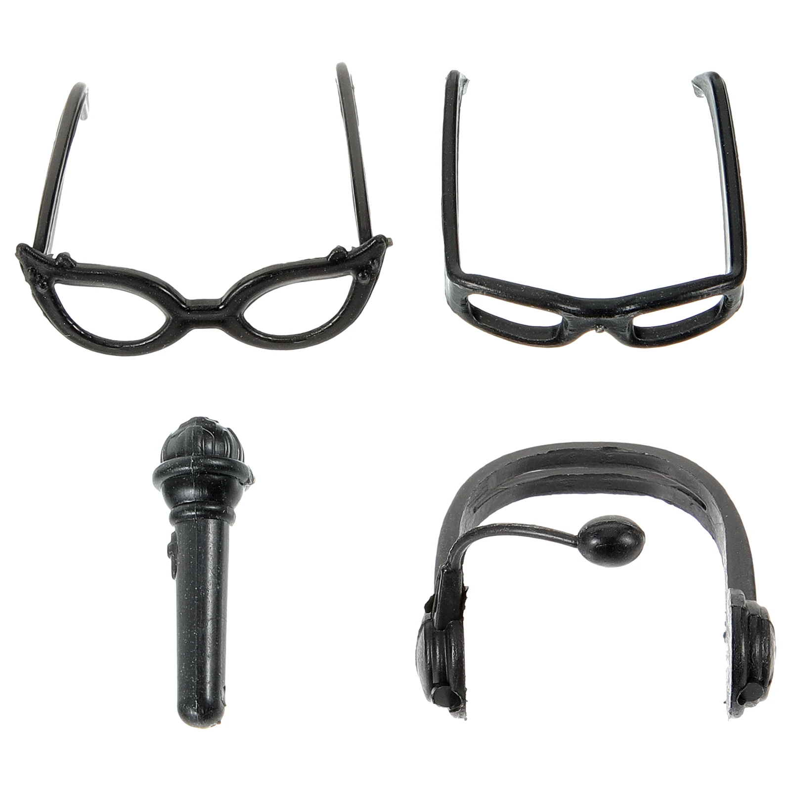 1 Juego de gafas en miniatura, accesorios de disfraz de música negra, juego de simulación de auriculares, micrófono decorativo KTV, juguete